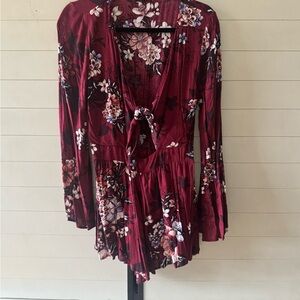 ILLA ILLA Burgundy Floral Tie-Front Romper
